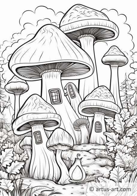 Page de coloriage de la forêt de champignons